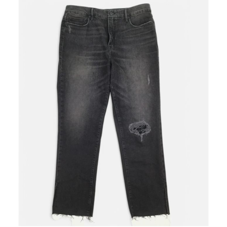 Good American Women's Good Boy Jeans Us Sz 34 (15) Black Raw Hem Distressed New
